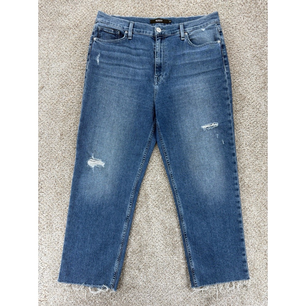 Hudson Remi High‎ Rise Straight Crop Jeans Womens 32 Blue Oceanview Wash Raw Hem